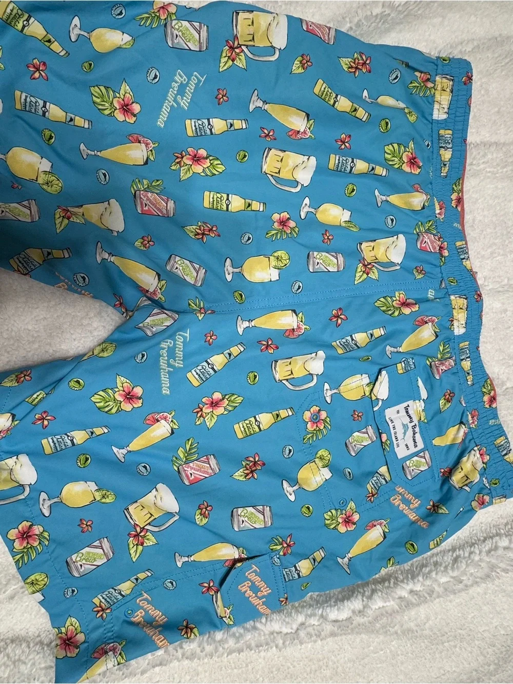 Men’s Blue Tropical Drink Print Swim Trunks